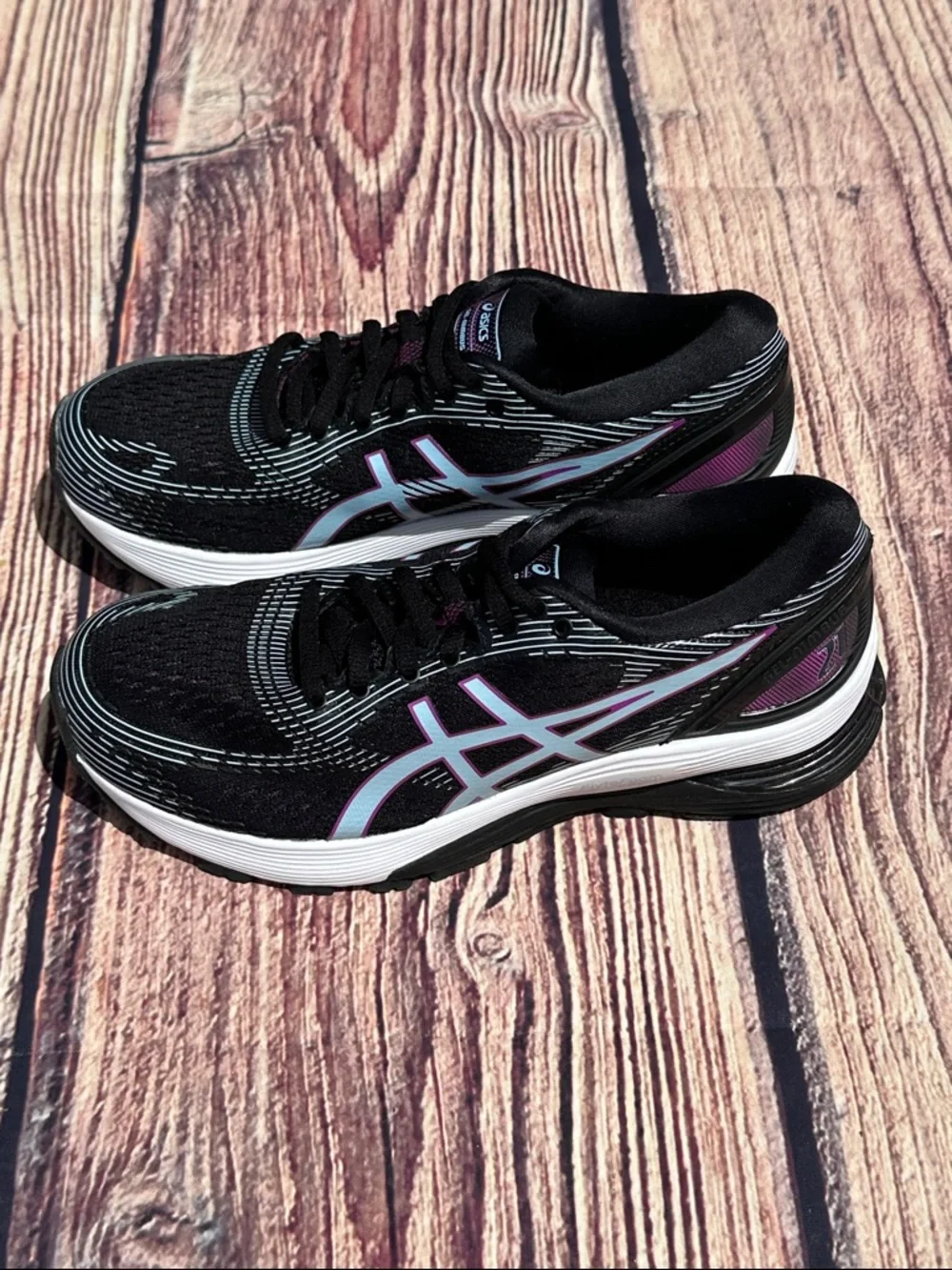 ASICS Women's Black with baby blue & Purple Athletic Running Shoes - Picture 4 of 8